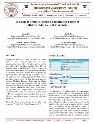 To Study the Effect of Stress Concentration Factor on Mild Steel Due to Heat Treatment