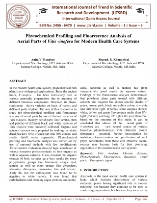 Phytochemical Profiling and Fluorescence Analysis of Aerial Parts of Vitis vinefera for Modern Health Care Systems