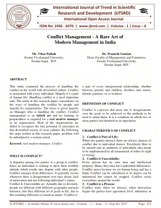 Conflict Management A Rare Art of Modern Management In India