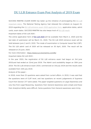 DU LLB Entrance Exam Post Analysis of 2019 Exam