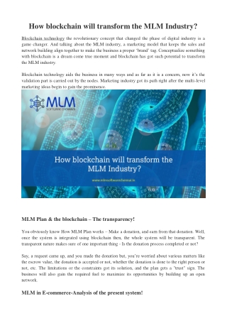 How blockchain will transform the MLM Industry?