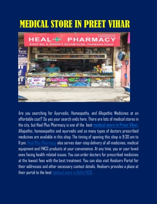 Medical Store in Preet Vihar