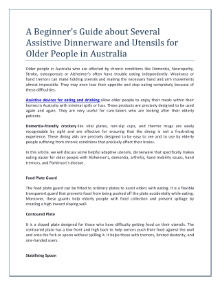 A Beginner’s Guide about Several Assistive Dinnerware and Utensils for Older People in Australia
