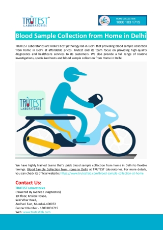 Blood Sample Collection from Home in Delhi