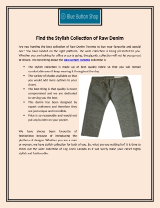 Find the Stylish Collection of Raw Denim