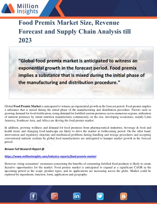 Food Premix Market Size, Revenue Forecast and Supply Chain Analysis till 2023