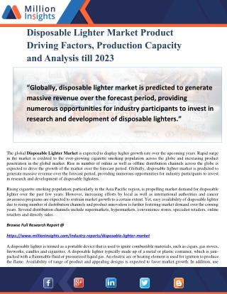 Disposable Lighter Market Product Driving Factors, Production Capacity and Analysis till 2023