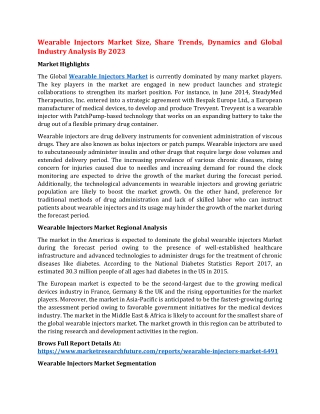 Wearable Injectors Market Size, Share Trends, Dynamics and Global Industry Analysis By 2023