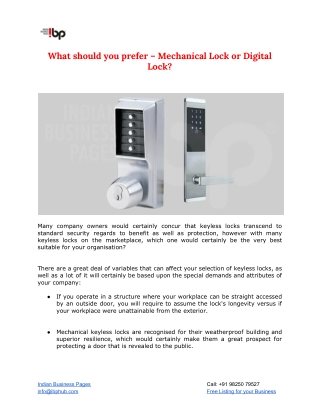 What should you prefer – Mechanical Lock or Digital Lock? - by IbpHub