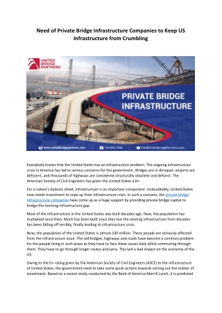 Need of Private Bridge Infrastructure Companies in the United States