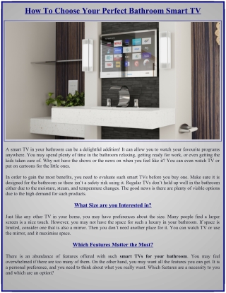 How to Choose your Perfect Bathroom Smart TV