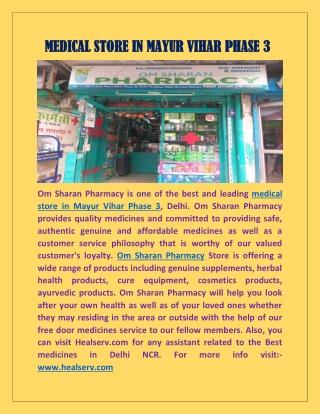 Medical Store in Mayur Vihar Phase 3