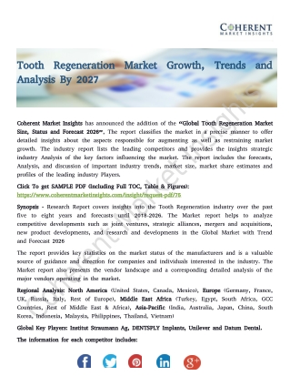 Tooth Regeneration Market Growth, Trends and Analysis By 2027
