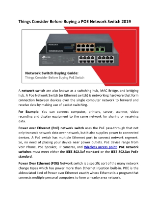Things Consider Before Buying a POE Network Switch 2019
