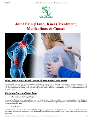 Joint Pain (Hand, Knee) Treatment, Medications & Causes