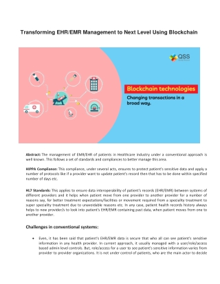 Transforming EHR/EMR Management to Next Level Using Blockchain