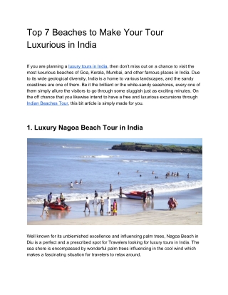Top 7 Beaches to Make Your Tour Luxurious in India