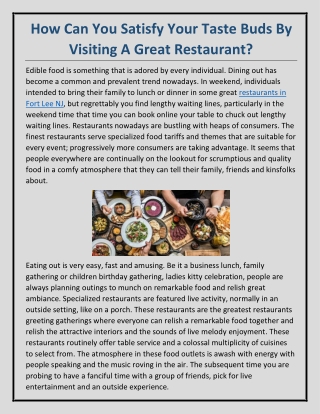 How Can You Satisfy Your Taste Buds By Visiting A Great Restaurant?