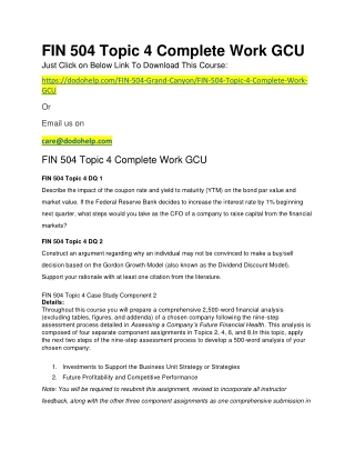 FIN 504 Topic 4 Complete Work GCU