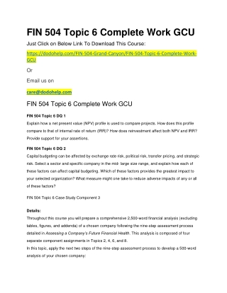 FIN 504 Topic 6 Complete Work GCU