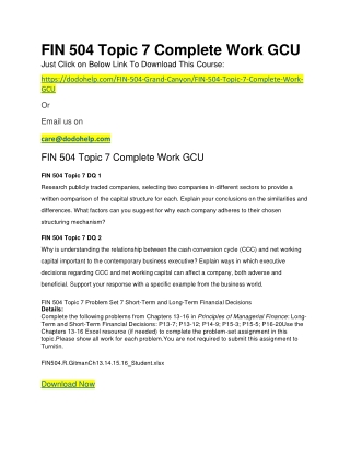 FIN 504 Topic 7 Complete Work GCU