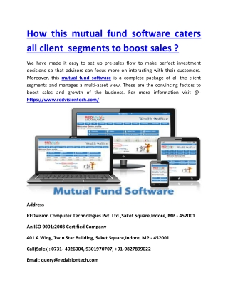How this mutual fund software caters all client segments to boost sales ?