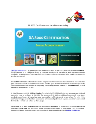 SA 8000 Certification — Social Accountability