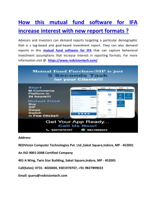 How this mutual fund software for IFA increase interest with new report formats ?