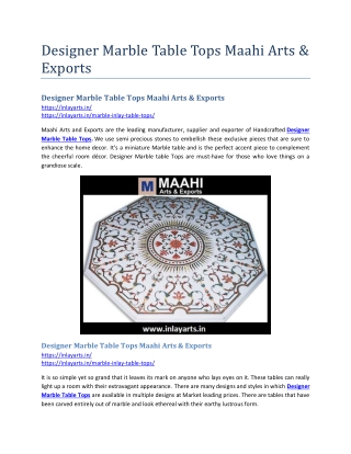 Designer Marble Table Tops Maahi Arts & Exports
