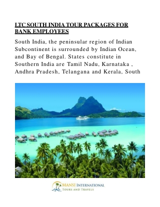 LTC SOUTH INDIA TOUR PACKAGES FOR BANK EMPLOYEES