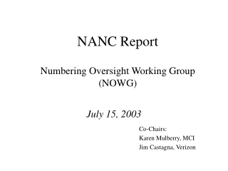 NANC Report Numbering Oversight Working Group (NOWG)