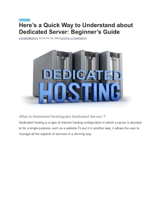 Here’s a Quick Way to Understand about Dedicated Server: Beginner’s Guide