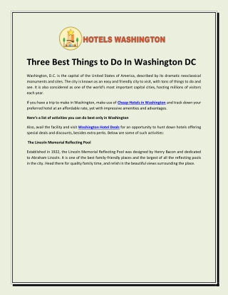 Three Best Things to Do In Washington DC