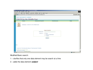 Modified Basic search: 1 – clarifies that only one data element may be search at a time