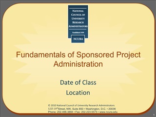 Fundamentals of Sponsored Project Administration