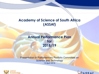 Academy of Science of South Africa ( ASSAf ) Annual Performance Plan for 2018/19