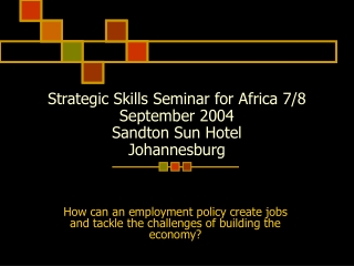 Strategic Skills Seminar for Africa 7/8 September 2004 Sandton Sun Hotel Johannesburg