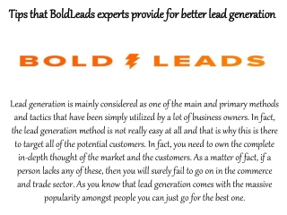 Tips that BoldLeads experts provide for better lead generation