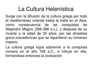 La Cultura Helenística