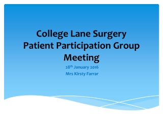 College Lane Surgery Patient Participation Group Meeting