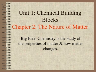 Unit 1: Chemical Building Blocks Chapter 2: The Nature of Matter