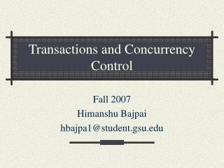 Transactions and Concurrency Control