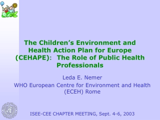 Leda E. Nemer WHO European Centre for Environment and Health (ECEH) Rome