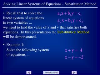 Solving Linear Systems of Equations - Substitution Method