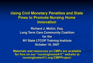 Using Civil Monetary Penalties and State Fines to Promote Nursing Home Innovation