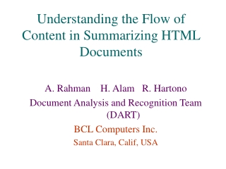 Understanding the Flow of Content in Summarizing HTML Documents