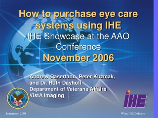 How to purchase eye care systems using IHE IHE Showcase at the AAO Conference November 2006