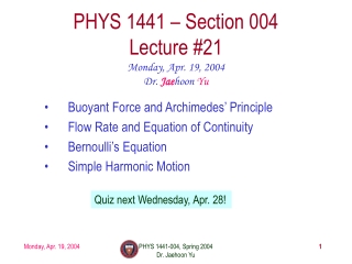 PHYS 1441 – Section 004 Lecture #21