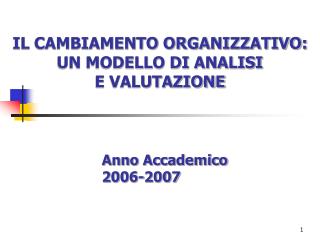 IL CAMBIAMENTO ORGANIZZATIVO: UN MODELLO DI ANALISI E VALUTAZIONE