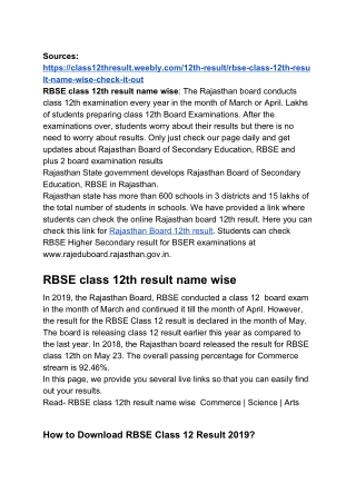 RBSE Class 12th Result Name Wise: Check it out